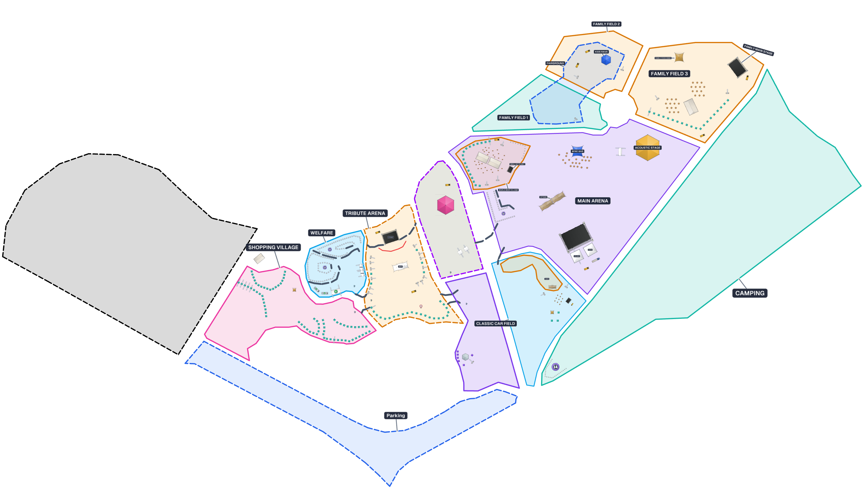 Full Festival Site Plan showing 507 assets and 31 zones and routes